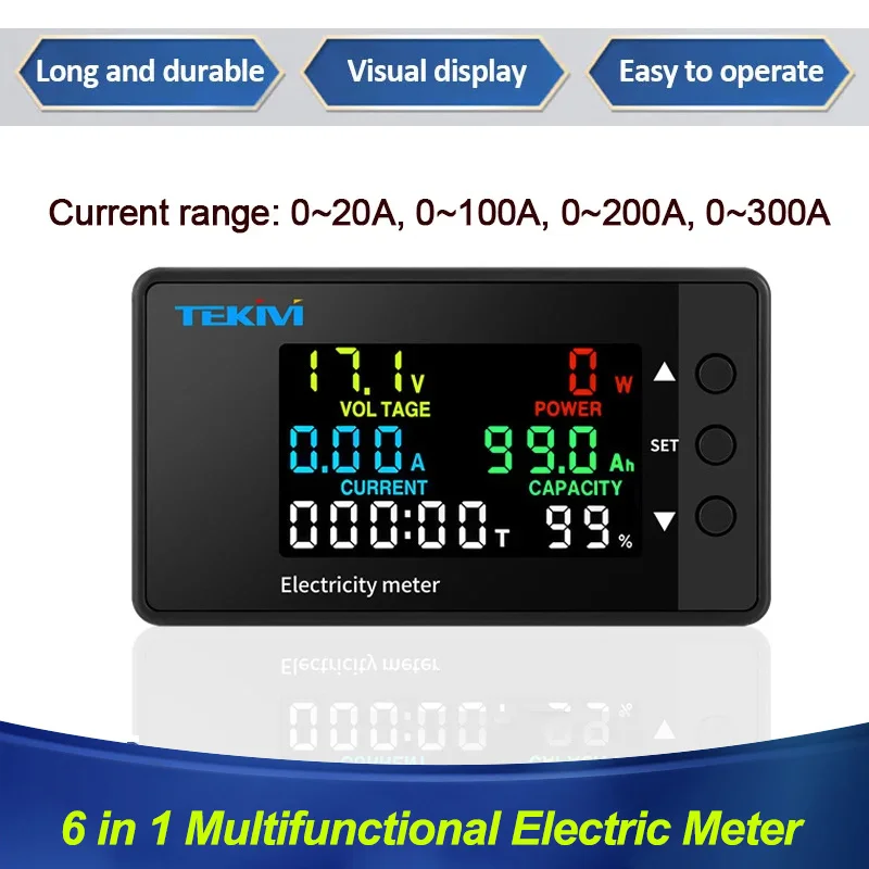 

Многофункциональный цифровой дисплей, измеритель напряжения постоянного тока 6 в 1, двунаправленное обнаружение постоянного тока 7,5-100 В переменного тока, 20-300 А, электрический счетчик