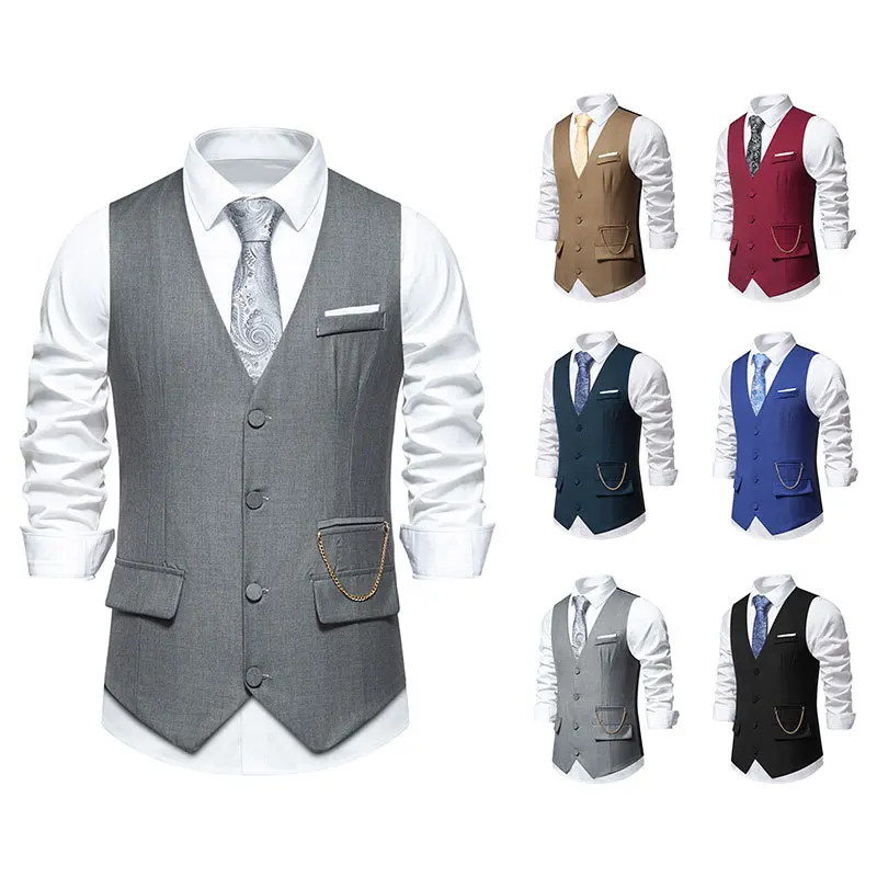 

European and American Men's Suit, Vest, V-neck, Single Breasted Business Wedding Suit, Vest, and Camisole Trend