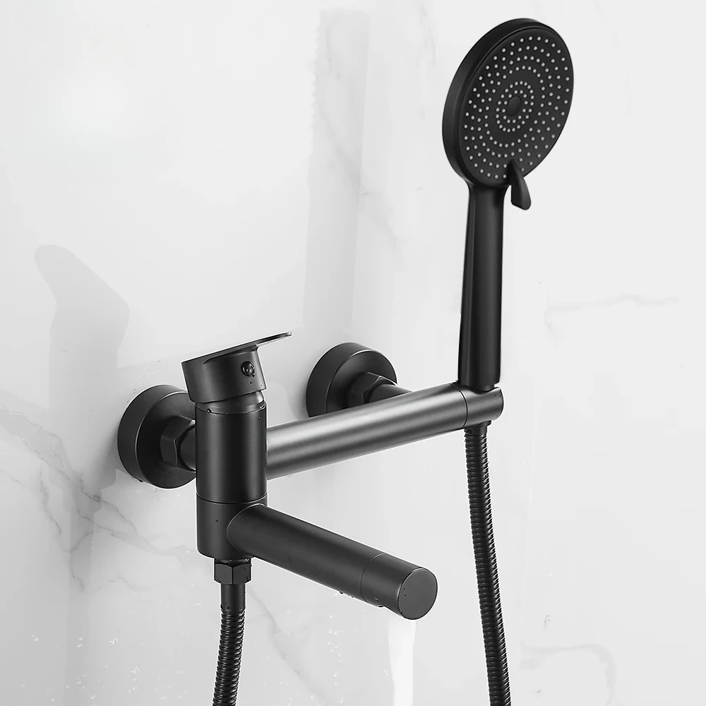 Bathtub Faucets Modern Black Bath Shower Set Unique Design Of Rotating Nozzle Mixer Tap Wall Mounted For Bathroom WF-877909