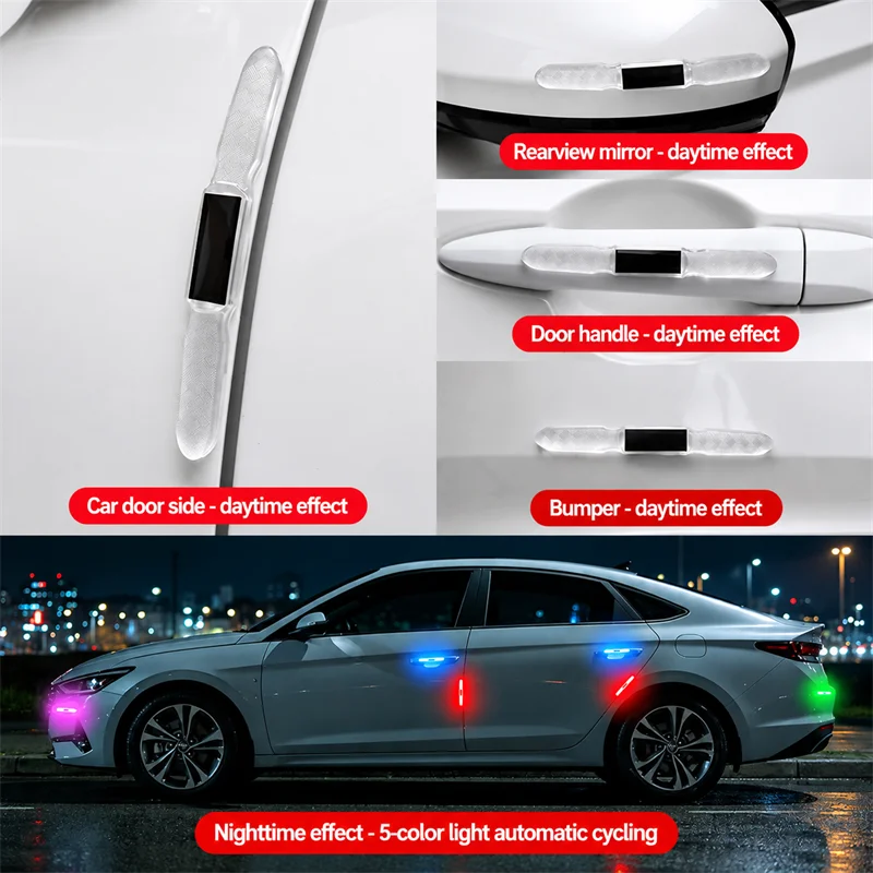 Solar Car Door Anti-Collision Warning Strip Solar Colorful Car Motorcycle LED Flashing Decorative Light Protector Strip