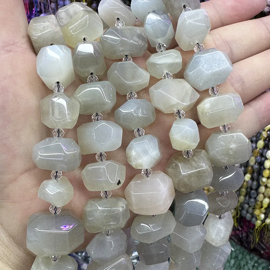 Natural White Moonlight Stone Handmade Lrregular Green Garnet Faceted Loose For Jewelry Making DIY Necklace Bracelet 15''13-18mm