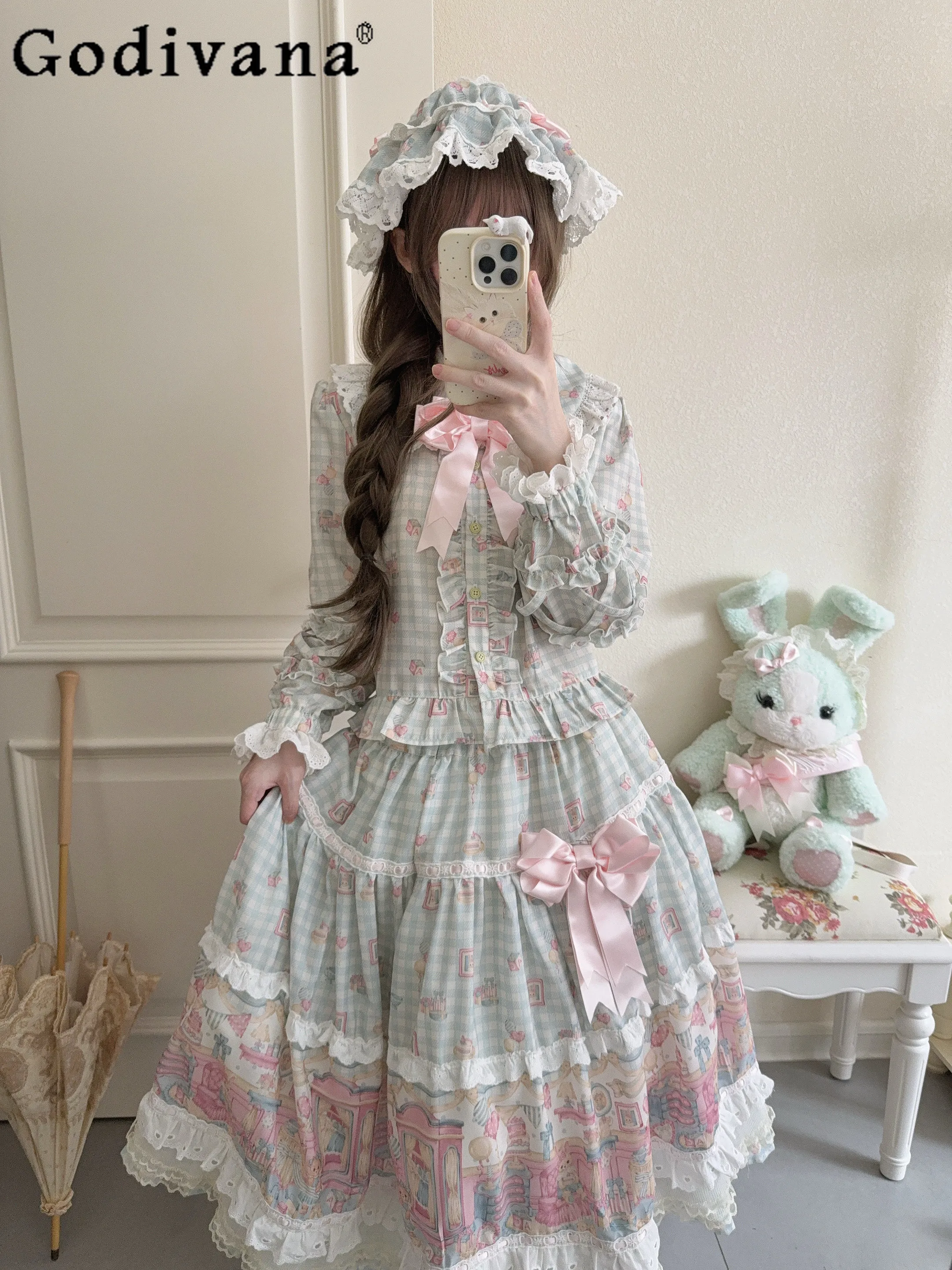 

Original Sweet Printed Long-sleeve Top and Skirt 2-piece Set New Spring and Autumn 2026 Women's Clothing Lolita Dresses Set