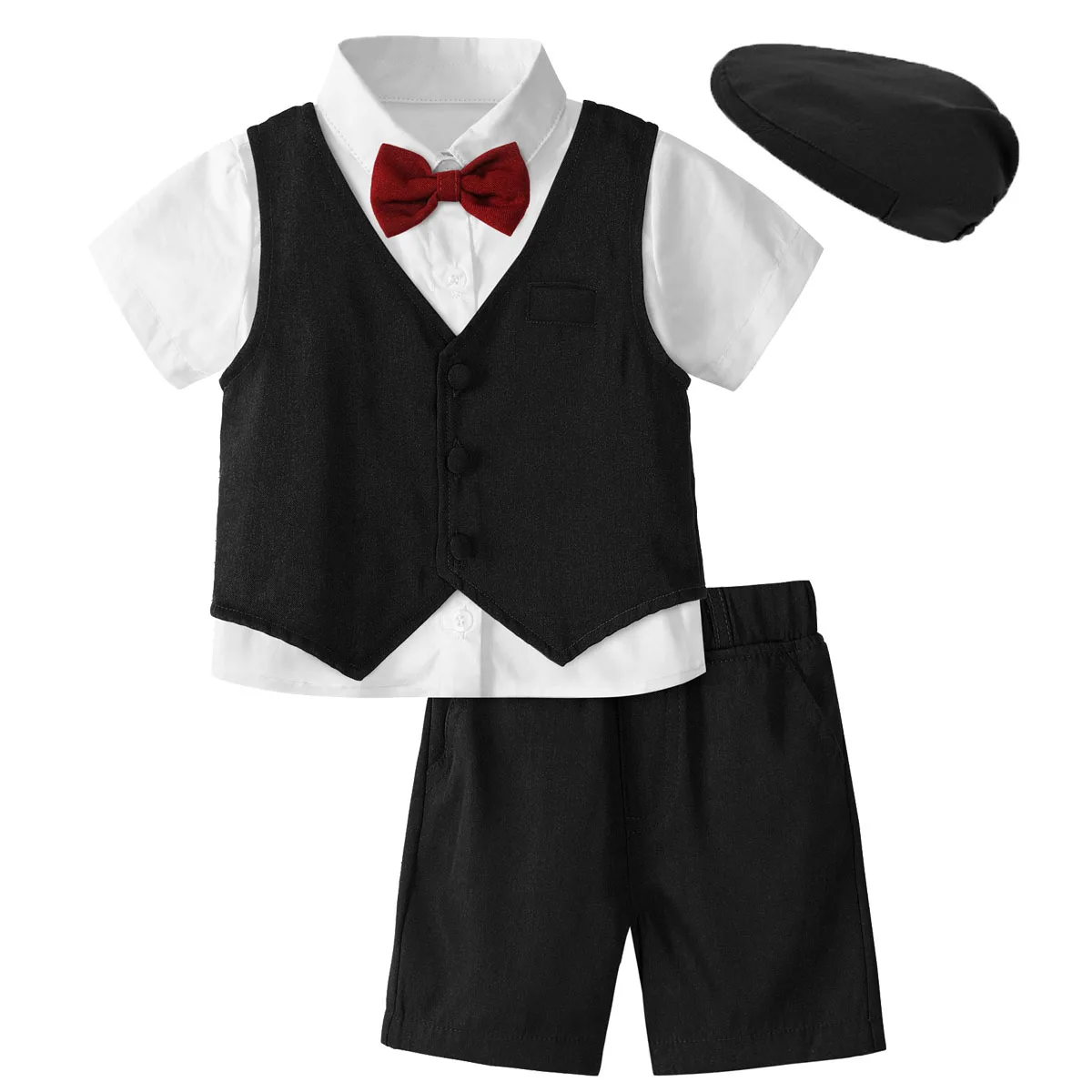 

Toddler Suit Kids Boys Outfit Sets Boy Wedding Birthday Formal Suit Gentleman Clothes Party Shorts Set with Beret Hat