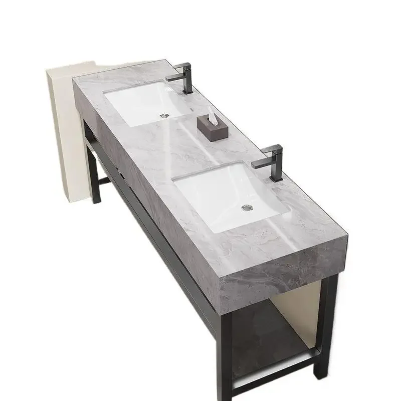 # Modern Bathroom Cabinet Public Toilet Sink Double Ceramic Basin Marble Sink Integrated Floor Bathroom Cabinet Wash Furniture