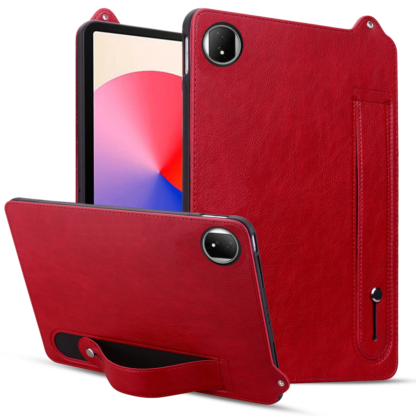 

For Honor Pad X7 Case Hand Strap Kickstand Leather Tablet Cover - Red