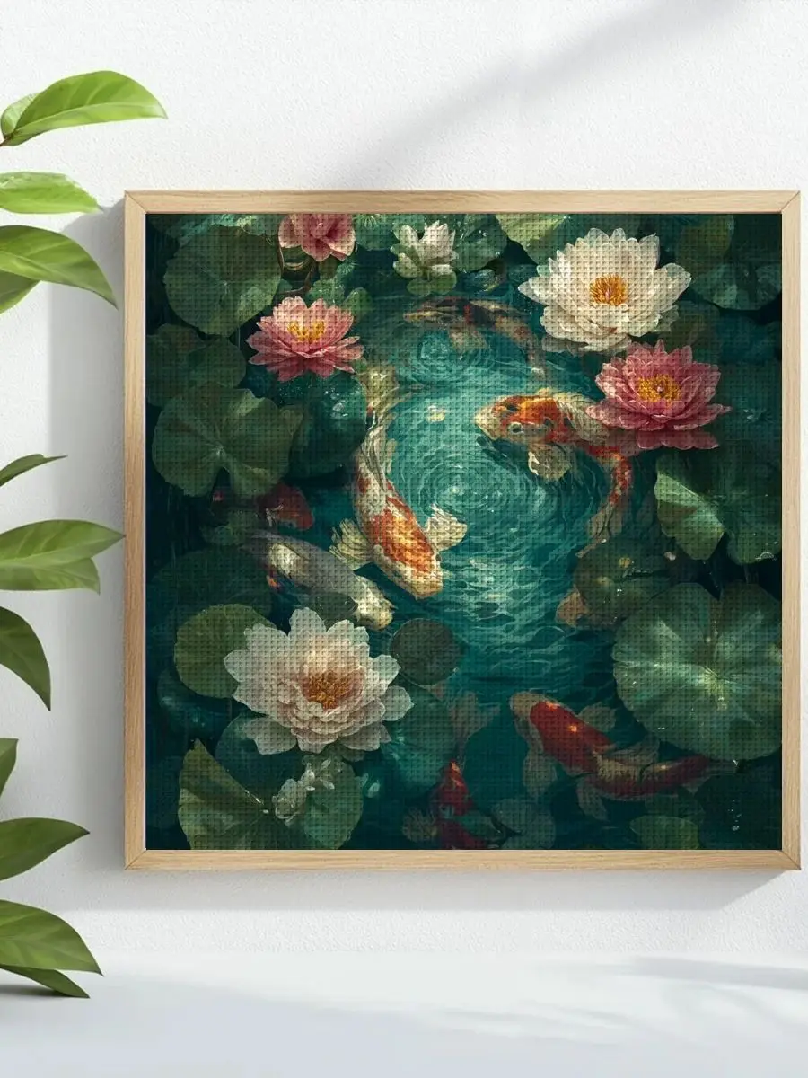 1 Stück 40x40 cm/15,74 Zoll Kreuzstich-Set mit Teichmotiv, DIY-Set 11CT/14CT, DIY-Stickset, Kreuzstich-Set als Geschenk – Detail 1