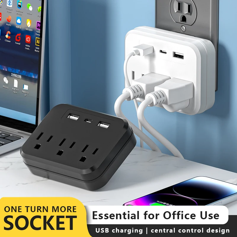US plug socket socket power socket without extension cord or USB Type-C port, two specifications suitable for home offices