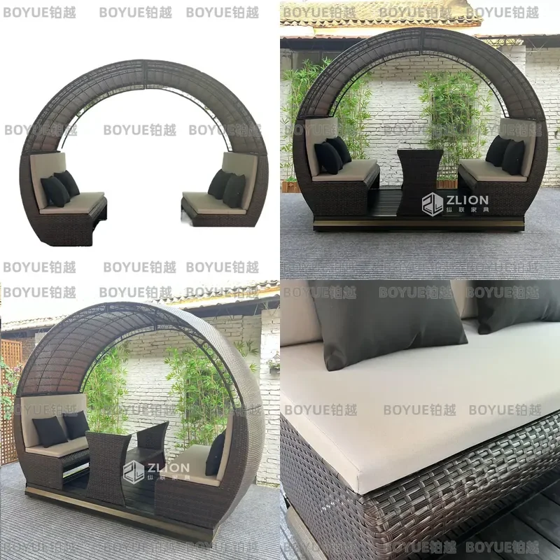Outdoor Rattan Swing Rocking Chair Aluminum Alloy Garden Patio Furniture Set Leisure Courtyard Hotel Homestay Seating