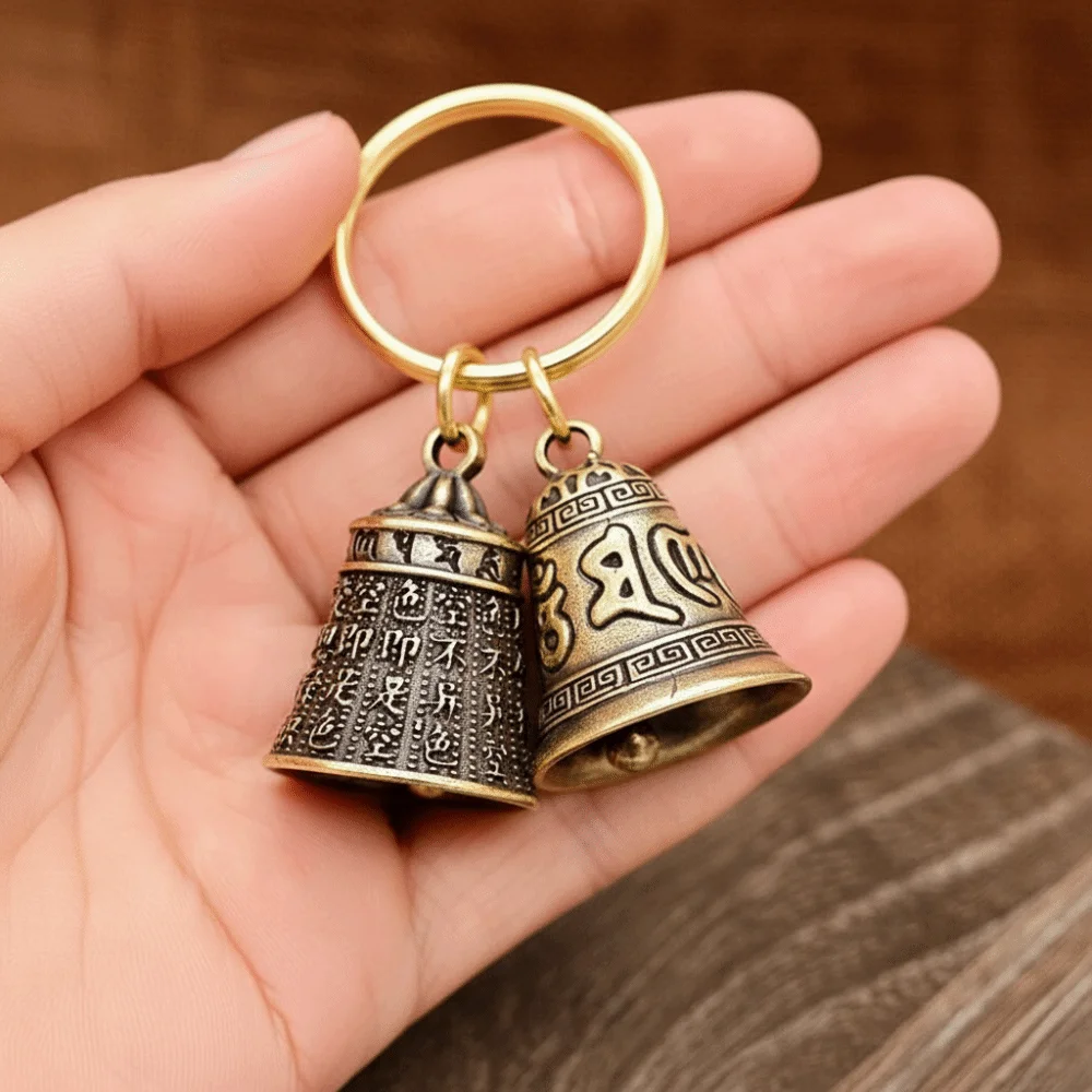 Jewelry Six-Character Carved Bell Keyfob Brass Chinese Style Creative Bag Pendant Peaceful Mind Car Hanging Ornaments Party Gift