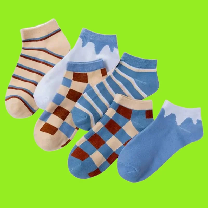 6/12 Pairs Student Polyester Cotton Socks Seasonal Shallow Mouth Versatile Adult Fashion Boat Socks Women's Plaid Short Socks