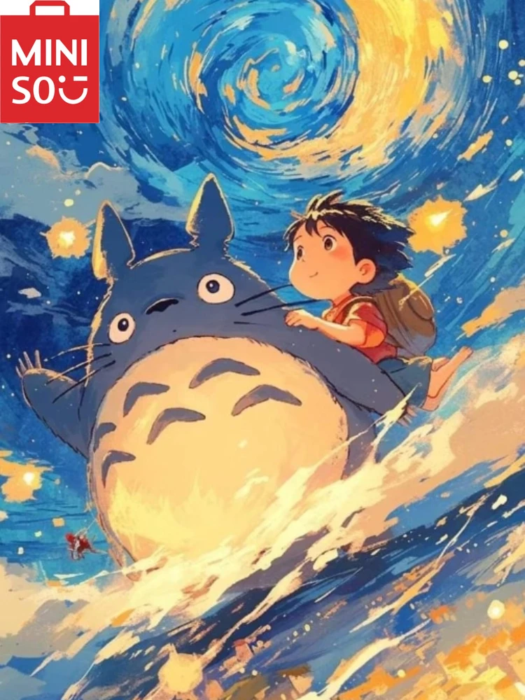 MINISO DIY pintura al óleo colorear por número Hayao Miyazaki animación Totoro decoración del hogar pared decoración de la sala de estar marco de regalo