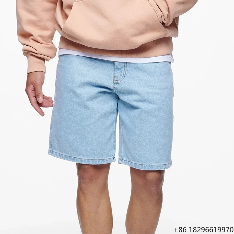 Custom Logo Men's Jean Shorts High Quality Breathable Baggy Denim Shorts with Mid Waist Vintage Woven Style for Summer