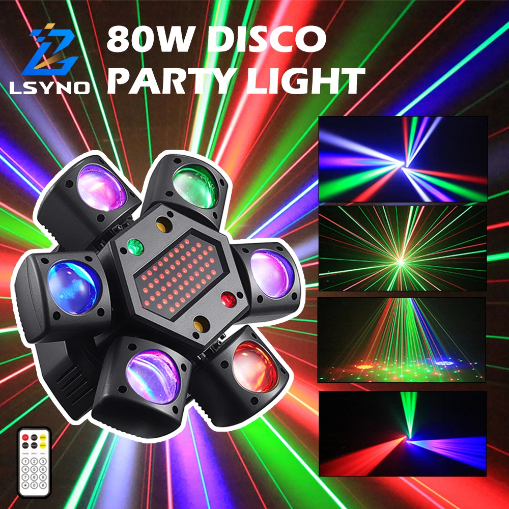 

80W 6-Arm Moving Head Disco Party Light Remote Mini LED Beam DJ Mobile DMX Stage Effect For Bar Events Birthday Live Show Club