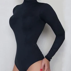 Women Black Long Sleeve Bodysuit Autumn Winter Turtleneck Bodysuits Female Sexy Bodycon High Waist Romper Body