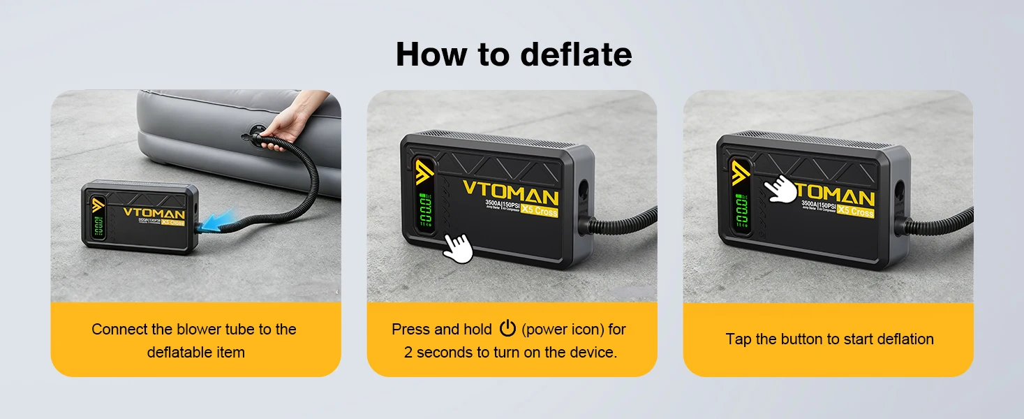 VTOMAN X5 Cross 5-in-1 Auto-Starthilfe 3500A Tragbare Autobatterie-Starthilfegerät mit Eingebautem 150PSI Luftkompressor Powerbank LED-Notlicht für Benzin- und Dieselautos – Detail 13