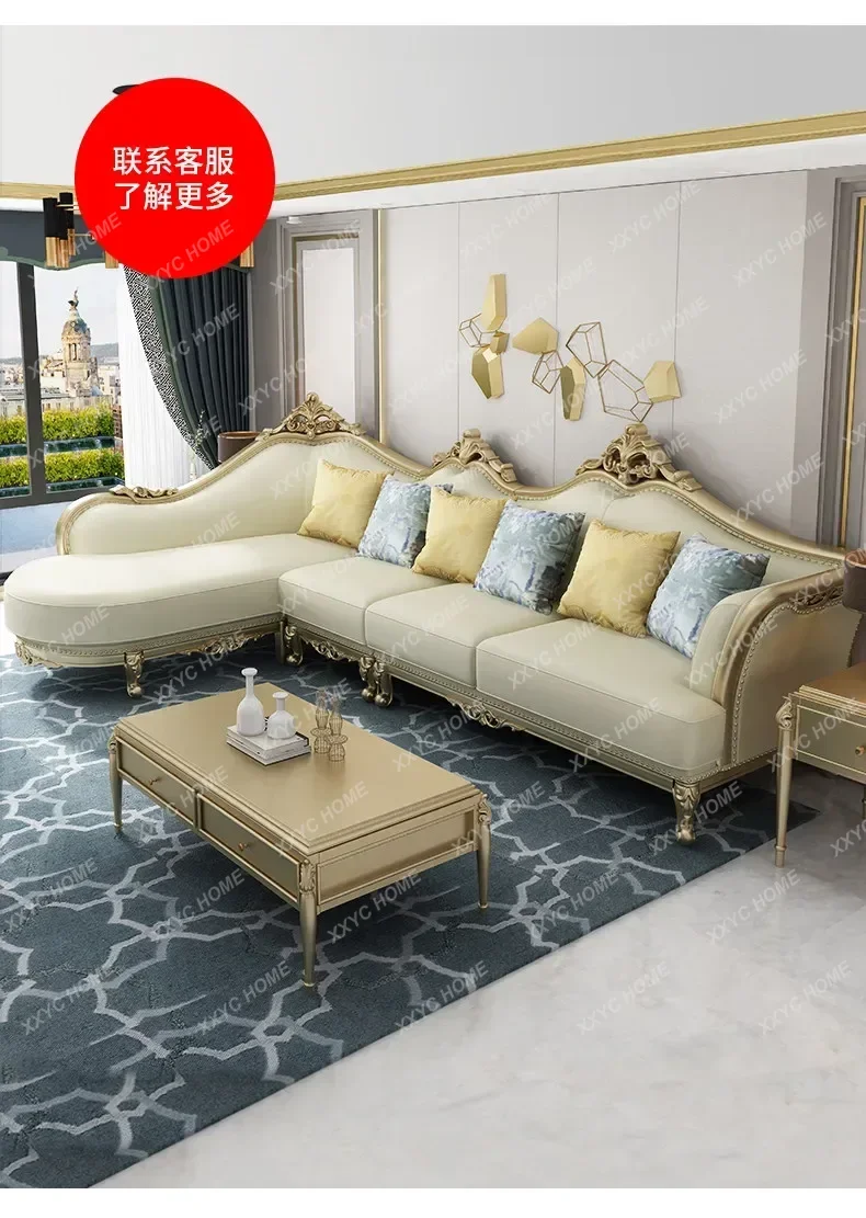 HJ  American sofa combination living room corner simple light luxury small apartment European leather solid wood high-end