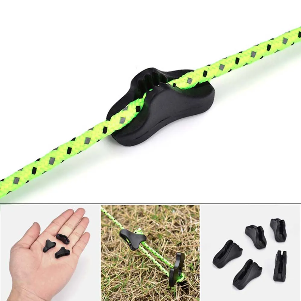 10Pcs Outdoor Mountain Camping Tents Awning Plastic Wind Rope Buckle Triangles Pull Rope Buckle Outdoor Tent Accessories