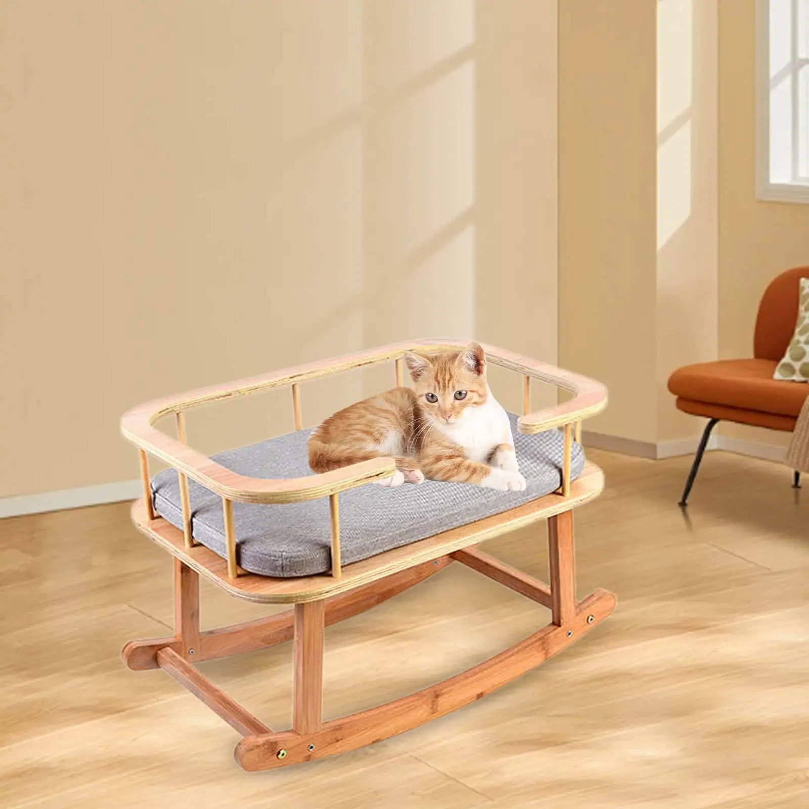 

Cat Rocking Chair Detachable Elevated Cat Bed for Indoor Cats Puppy Resting