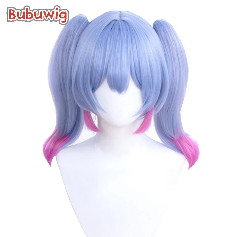 

Bubuwig Synthetic Hair Ponytail Cosplay Wigs 35cm Women Medium Long Straight Blue Mixed Pink Party Cos Wig Heat Resistant