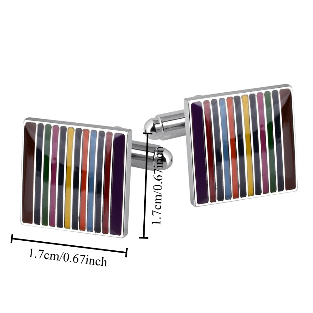 Colorful Rainbow Stripe Enamel Cufflinks for Men Square Metal Cuff Links Business Wedding Formal Shirt Cuff Gentleman Gift