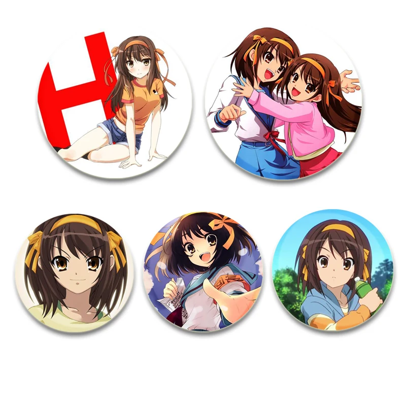 Hot Japanese Anime Suzumiya Haruhi Kyon Asahina Mikuru Cartoon Character Cute Brooch Badge Bag Decor Fans Collect Friends Gift