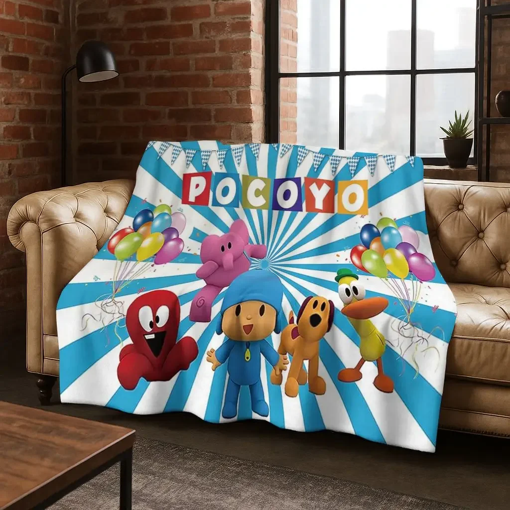 3D P-Pocoyo Elly Pato Cartoon Flannel Blanket Soft Warm Throw Blanket for Bed Bedroom Room Living Room Travel Picnic Kid Gift