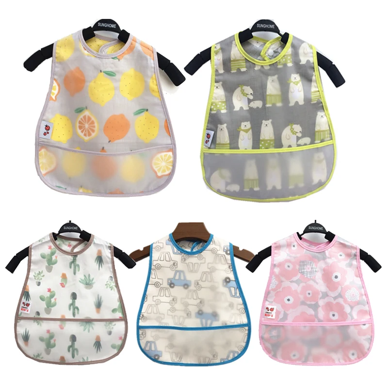 Baby Cute Cartoon Animal Waterproof Feeding Bibs with Adjustable Pocket for Children Boys Girls Apron Kids Burp Cloths Stuff