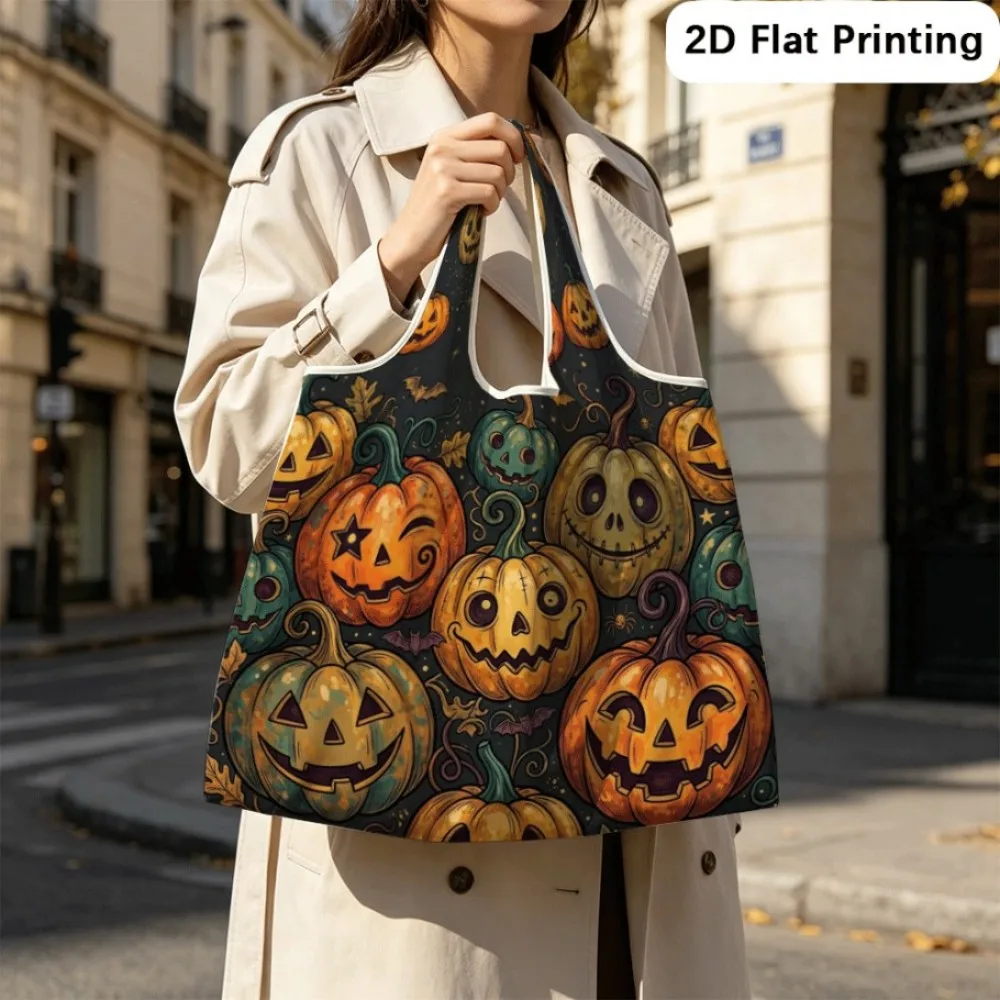 Pumpkins join spooky carnival Foldable multifunctional tote shoulder bag, no extra burden.