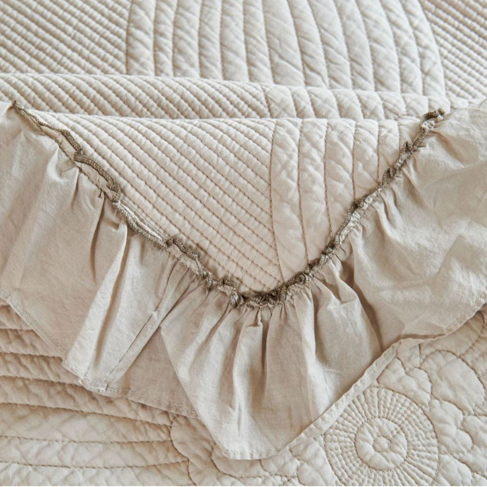 Fotografia 6: Conjunto de colcha bordada de luxo, 3 peças, 100% algodão, decoração com babados, verão, leve, edredom e cobertor, cobertor elegante para cama