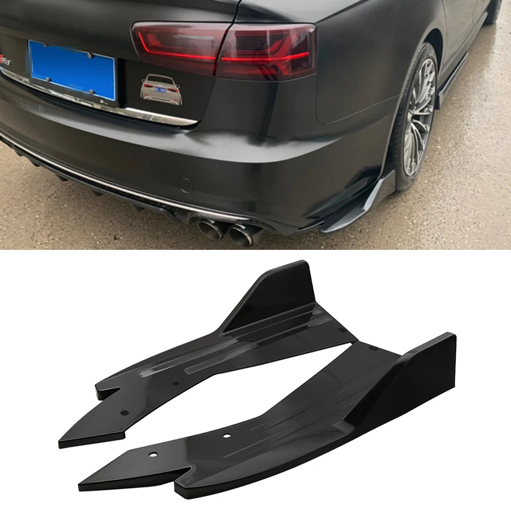 Rear Bumper Lip Splitter Universal Car Side Fender Fins Body Lip Spoiler Chin Skirt Protector, Black