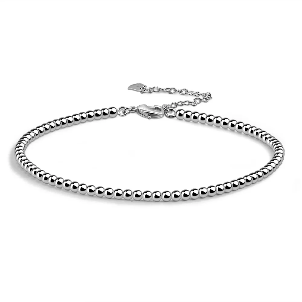 

Minimalism Solid 925 Sterling Silver Ankle Women & Girls Beaded Anklet Foot Chain Adjustable Bead Chain Beach Barefoot Jewelry