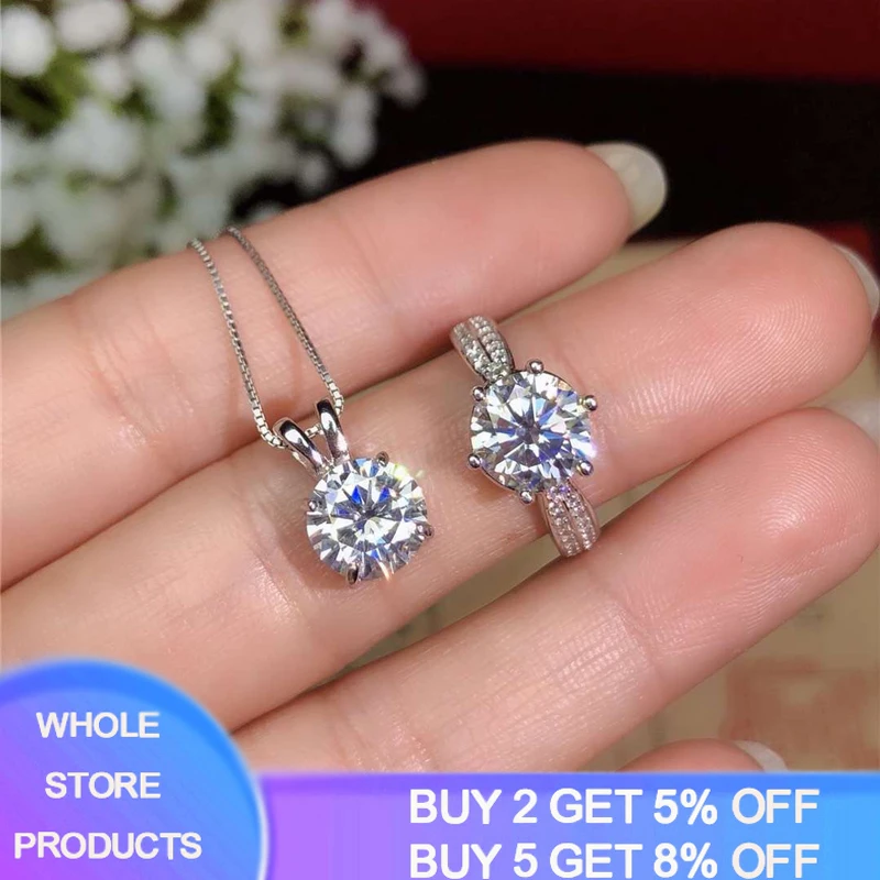 Yanleyu Luxury Bridal Wedding Jewelry Set Original Tibetan Silver 2 Carat Round Cubic Zircon Engagement Ring Necklace for Women