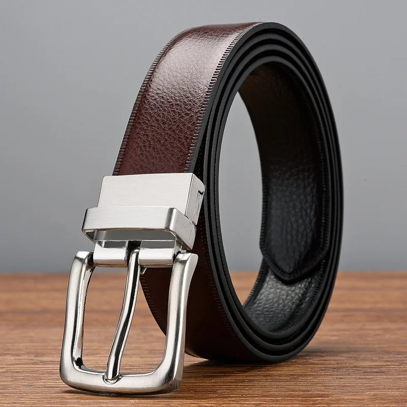 High Quality Genuine Leather Belts for Men Strap Male Pin Buckle Business Belt Jeans Cowboy Rotating Buckle Double-sided Belt