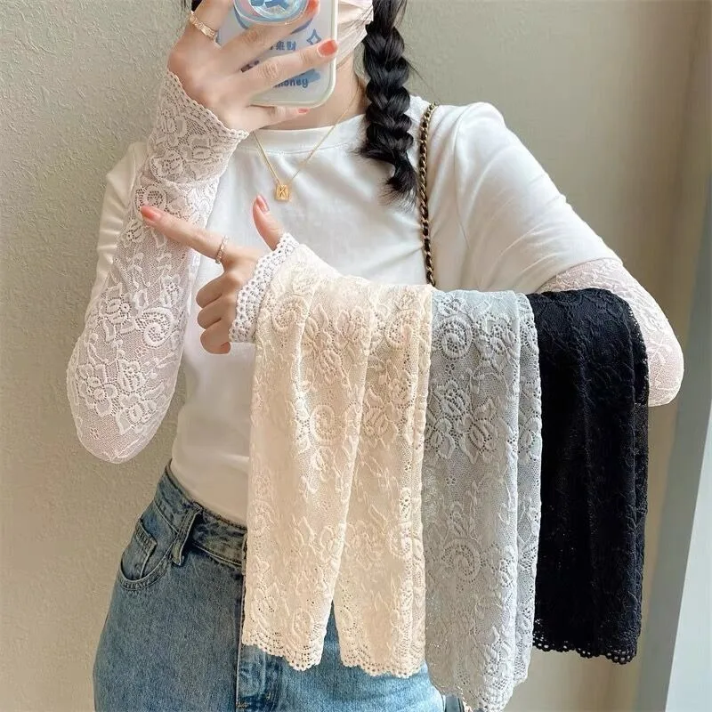 Lace Arm Sleeves Sun Protection Long Fingerless Sleeves for Fashion and Daily Outfit Summer Ladies