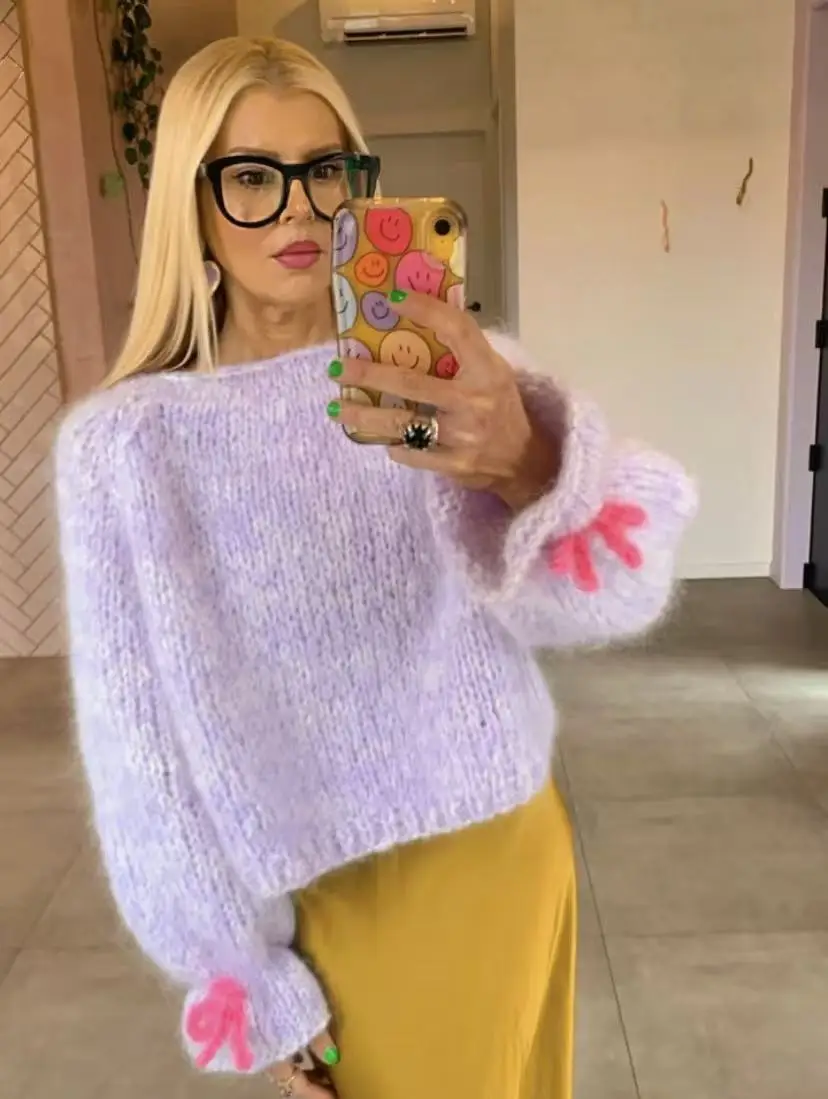 Spring new pullover sweater, mohair women's sweater, loose and lazy women's sweater, gentle candy colored women's sweater