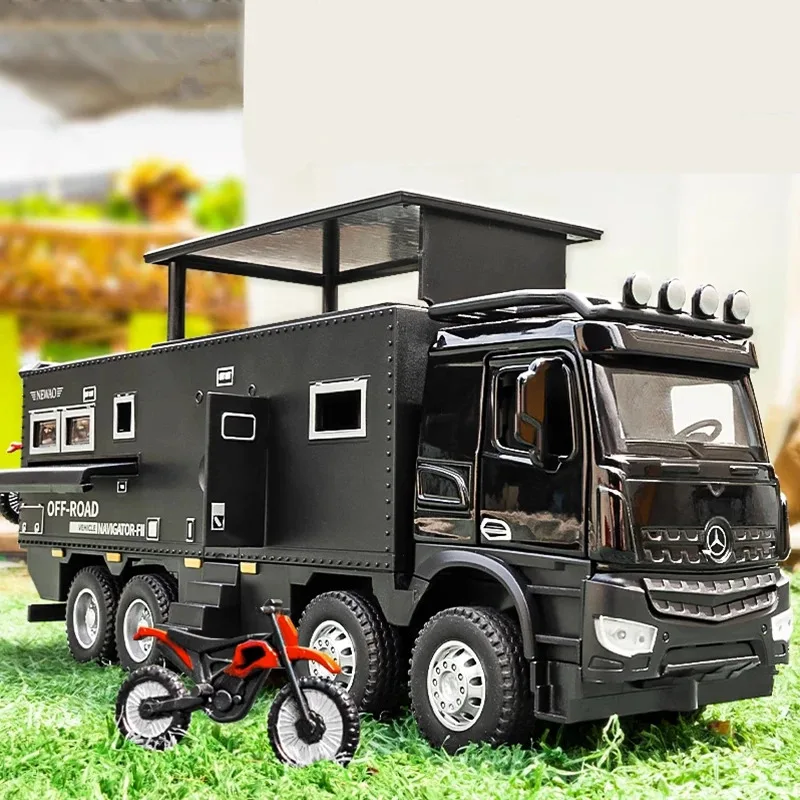 1/24 NOMADISMs Arocs Unimog Alloy Motorhome Touring Car Model Diecast Metal Off-road RV Vehicles Model Sound Light Kids Toy Gift