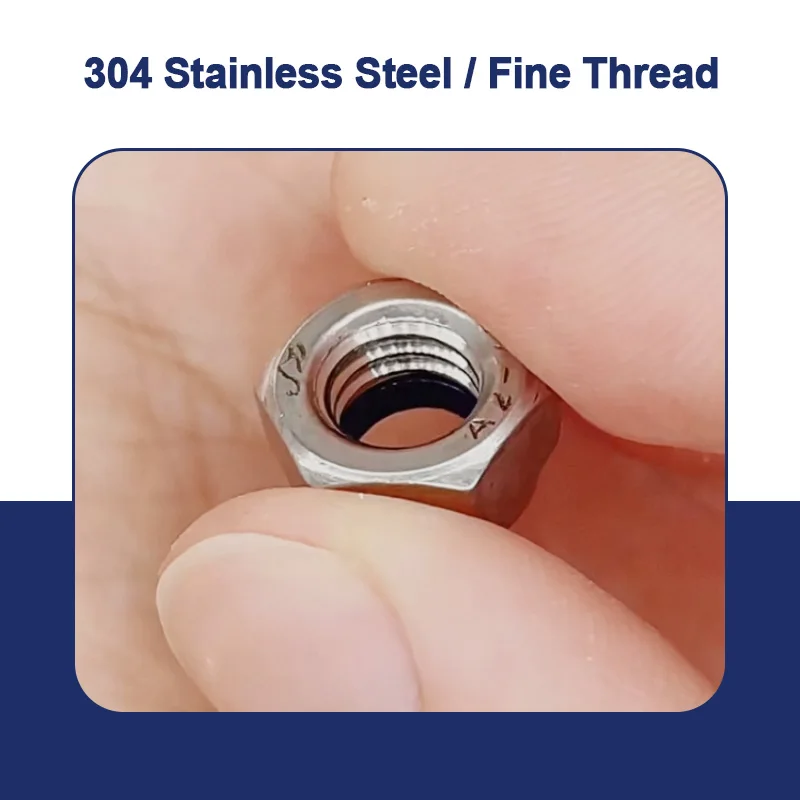 304 Stainless Steel Nylon Insert Lock Nut Left Hand Fine Thread Anti Vibration Corrosion Resistant Hex FastenerM3 M4 M5 M6-M20