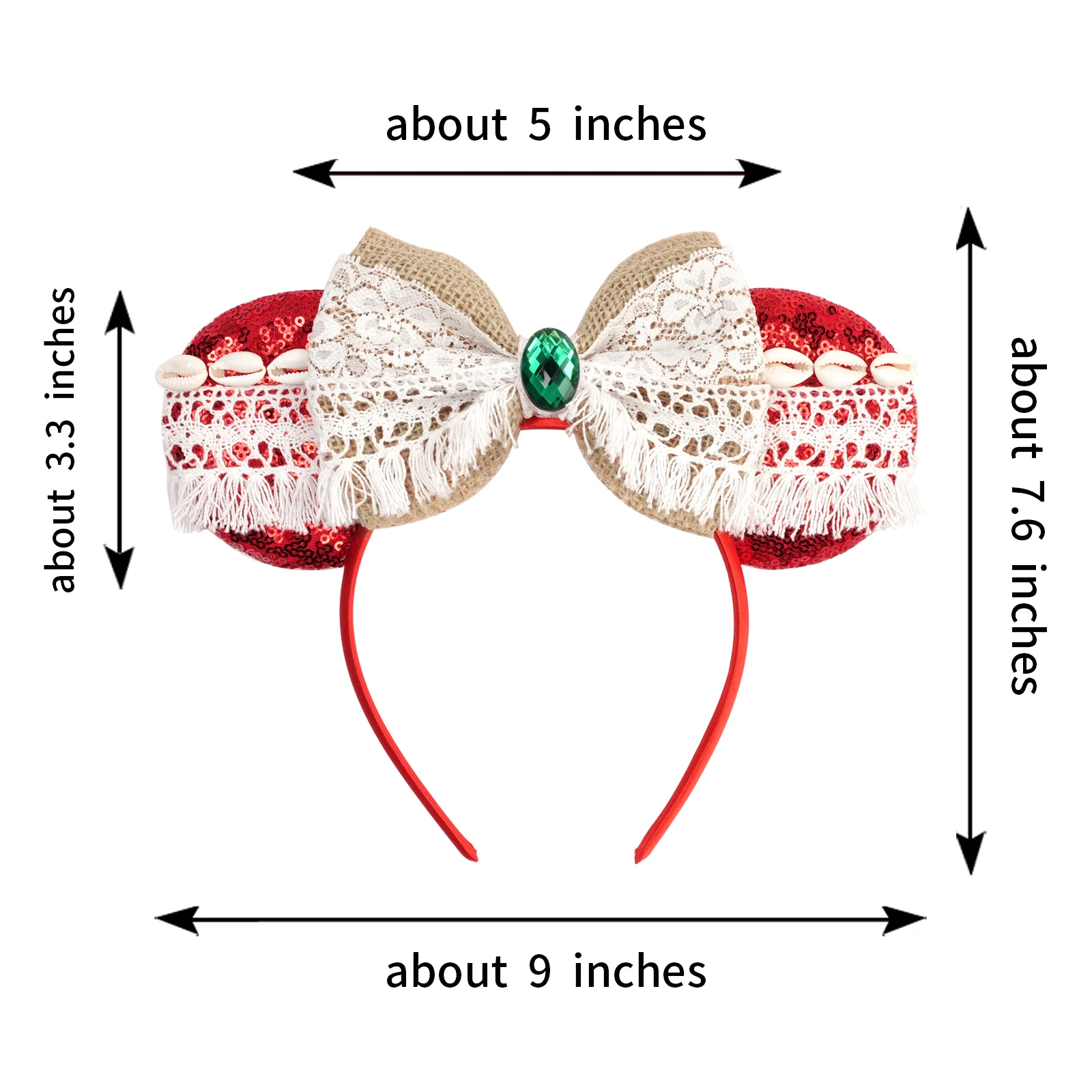 Disney Moana Headbands for Girls Kids Grass Green Mickey Mouse Ear Hairbands Women Red 5"Sequins Bow Maui Hair Accessories Gifts - view 2