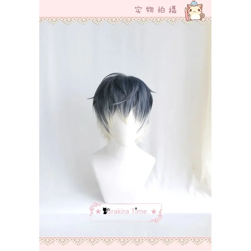 Idolish7 Re:vale Momo Cosplay Pelucas de pelo sintético corto degradado negro resistente al calor para disfraz de Halloween x;2'c,5.b;7'