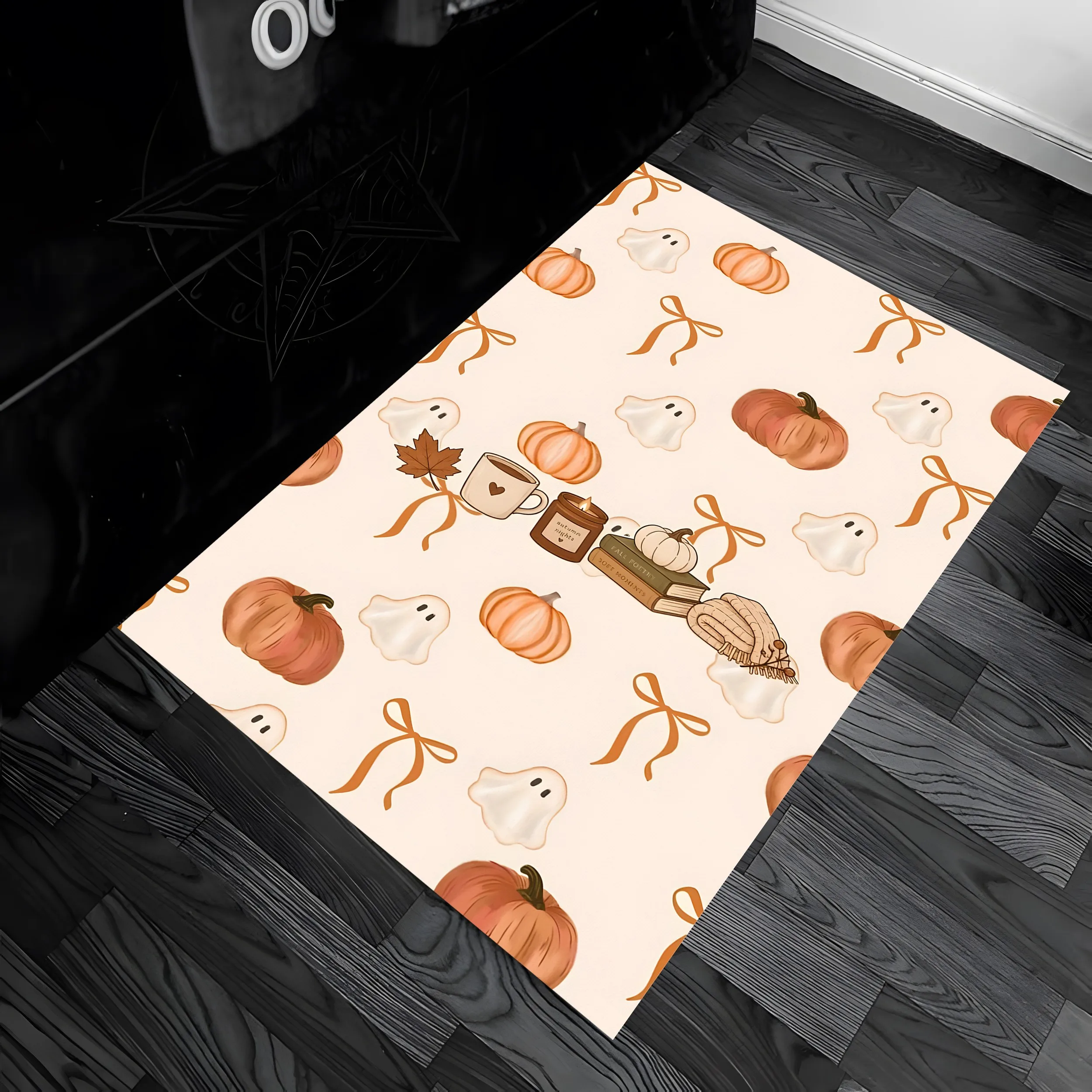 2D Carpet Pumpkin Ghost Bow Print Warm Gentle Style Overflowing Cozy Atmosphere Autumn Halloween