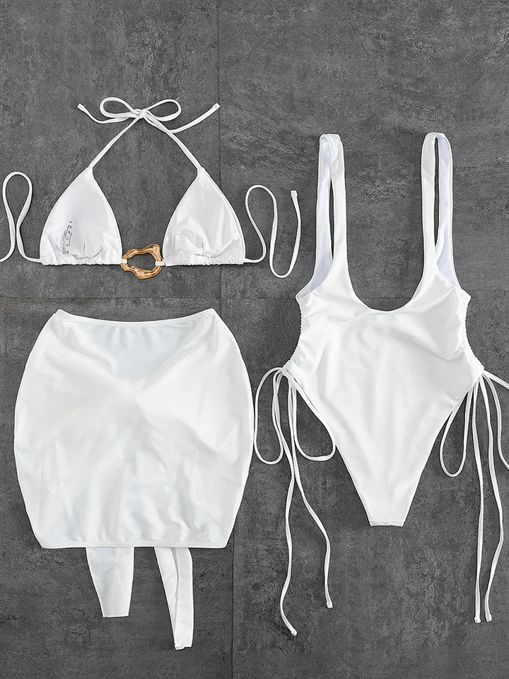 Vzvn Sexy Solid Laced Up Bikinis Women Split Swimsuit Beach Vacation Bikini 2026 New All Season One Piece Swimsuit 3 Piece Set