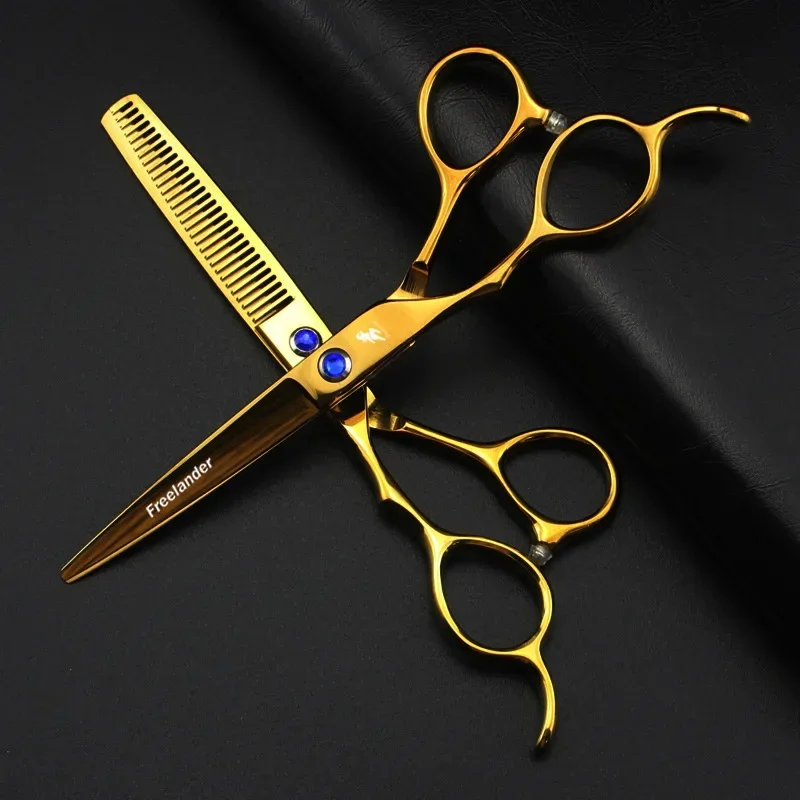 Professional Japan 440c Left Handed 6'' Hair Gold Scissors Cutting Barber Haircut Thinning Shears Hairdressing Scissors Set