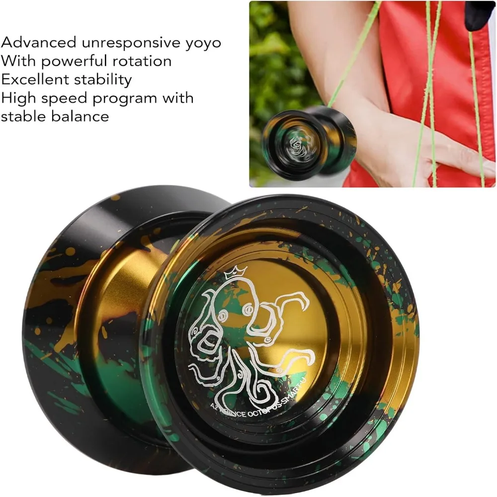 Aluminum Alloy Metal Yoyo Finger Spin Glove Included Unresponsive Yoyo 3 Strings Included Octopus Pattern Advanced Yoyo Ball