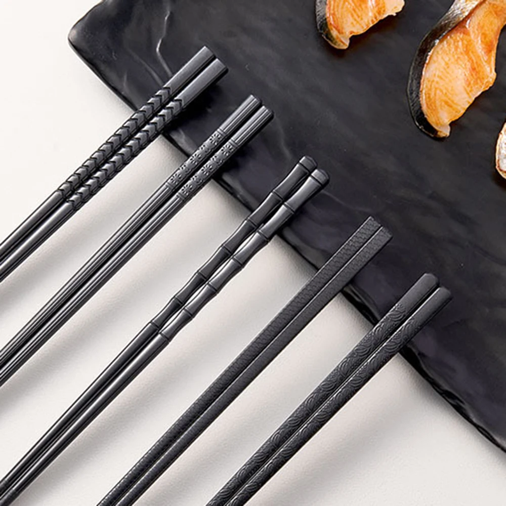 5 Pairs Premium Black Chopsticks Reusable for Sushi Japanese Anti-slip Chop Sticks Lightweight Dishwasher Safe, 9.57 Inches