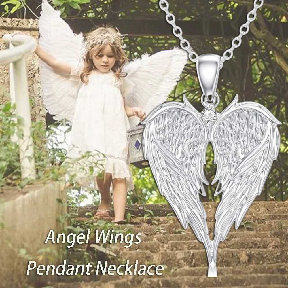 Fashionable and Smart Angel Wings Heart Shape Pendant Necklace Shining Rhinestone Decoration Children\'s New Trendy Necklace 2023