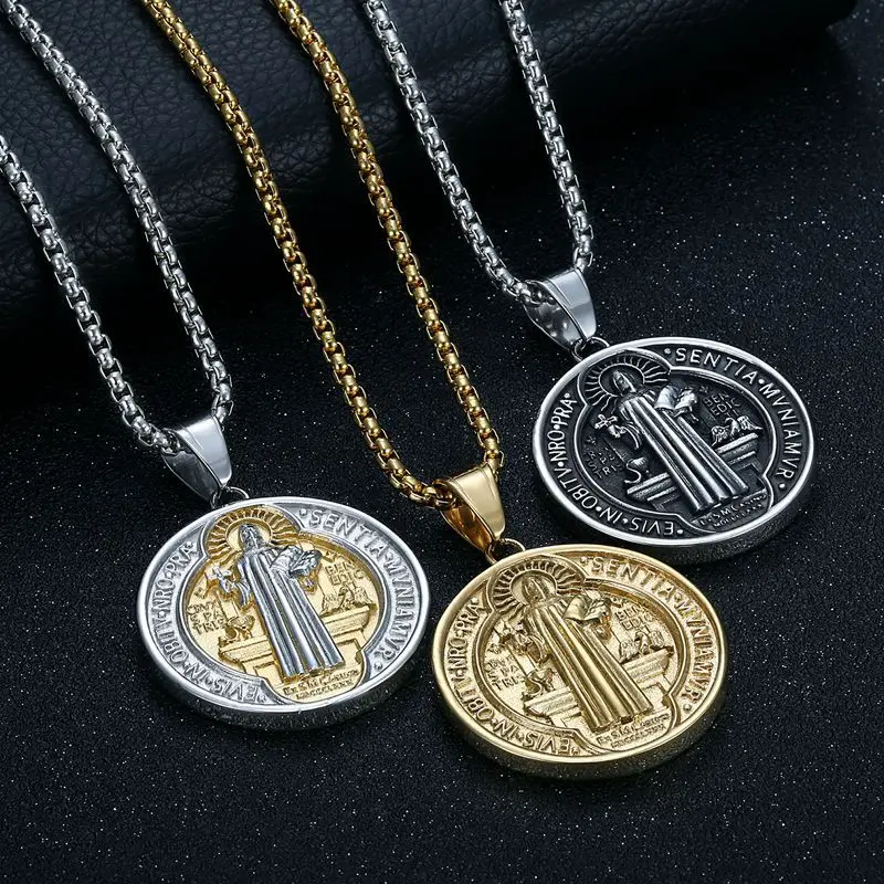 Religious Saint Benedict's Exorcism Pendants Titanium Steel Electroplating Men Women Hip Hop Personalized Necklace Jewelry