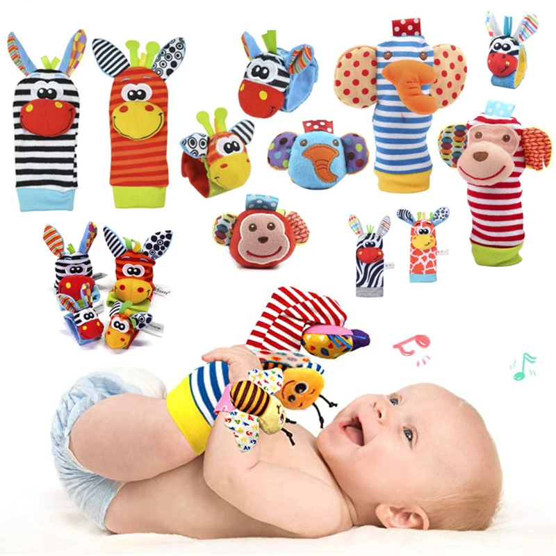 Cartoon Plush Socks Wrist Rattle Baby Toys 3 6 12 Months Newborn Infant Rattle Toys Make Sounds Sensory Toys For Babies