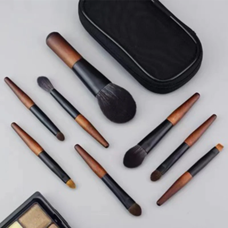 8PCS Mini  portable Makeup Brush Set Animal Hair Cosmetic Brush Powder Foundation Blush Blending Brush eye shadow brush set