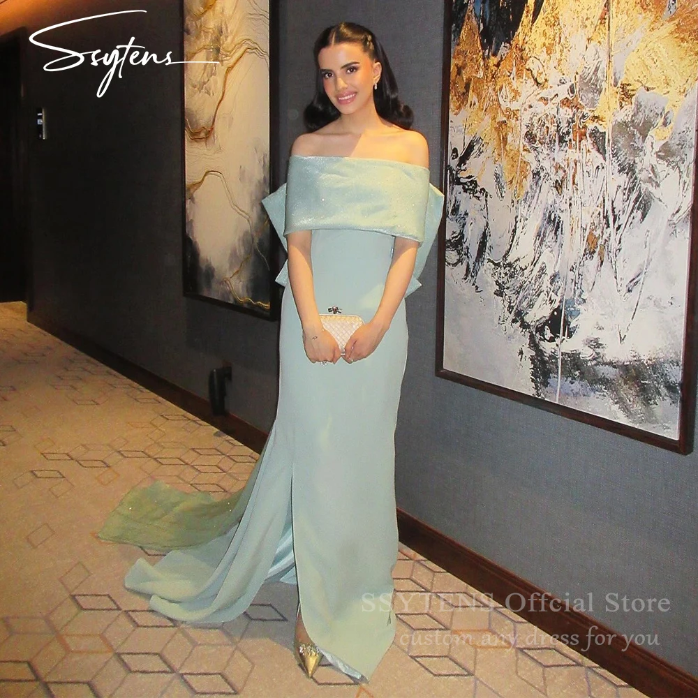 

SSYTENS Off the Shoulder Evening Dresses Back Bow Mermaid Party Dress Elegant Saudi Long Formal Event Women Prom Gown Customized