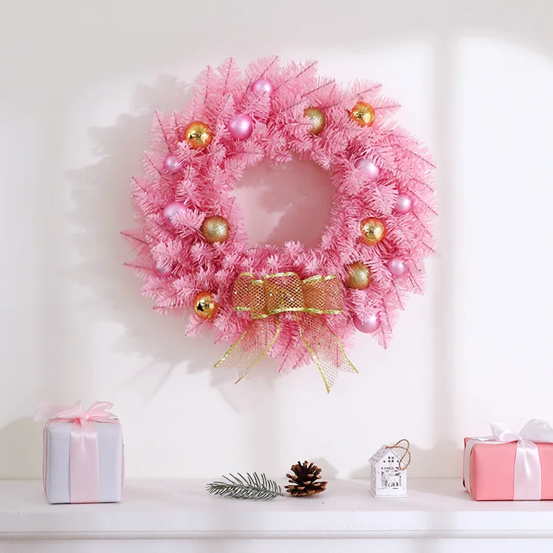 

Christmas Day Decorations Pink Christmas Wreath Hanging on The Door 30cm Decorate